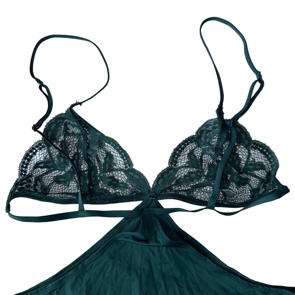 LA SENZA BABYDOLL CAMI TOP WOMENS M DARK GREEN SHEER LACE BRA SEXY LINGERIE - Picture 12 of 15